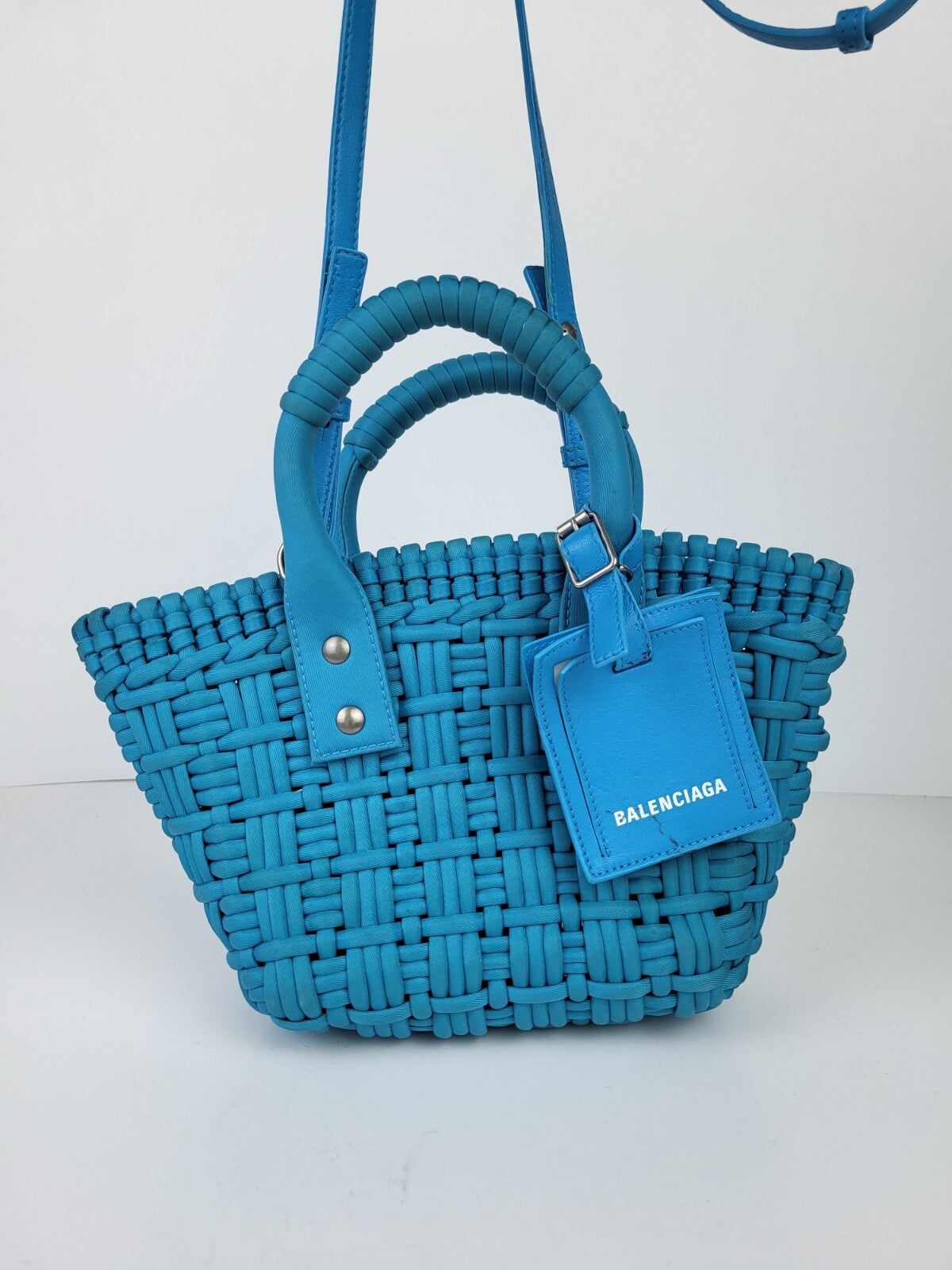 Balenciaga Bistro Basket Bag Nylon Faux Calfskin XXS Blue