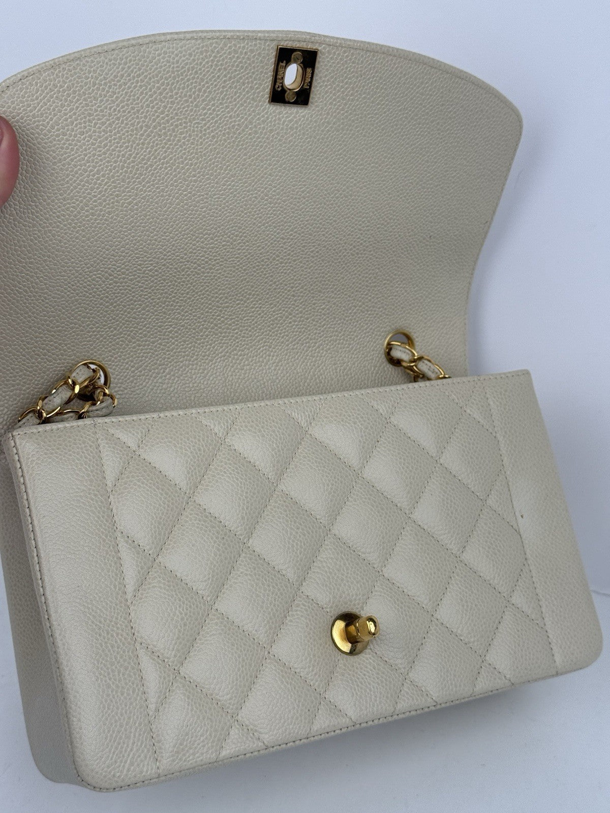 Chanel Diana Medium Caviar Leather Shoulder Bag Beige