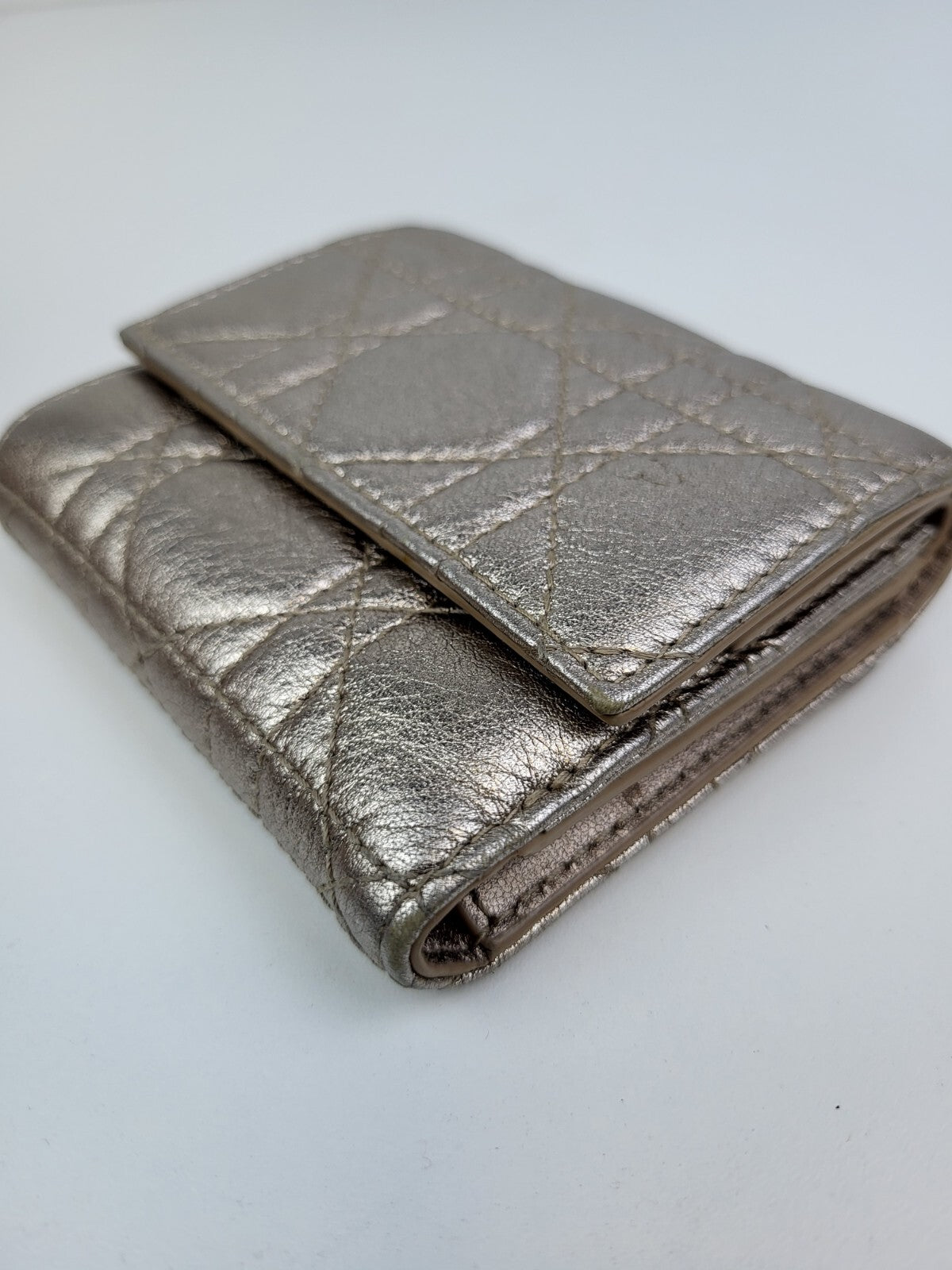 Metallic Lambskin Cannage Lady Dior Lady Dior Wallet Gold