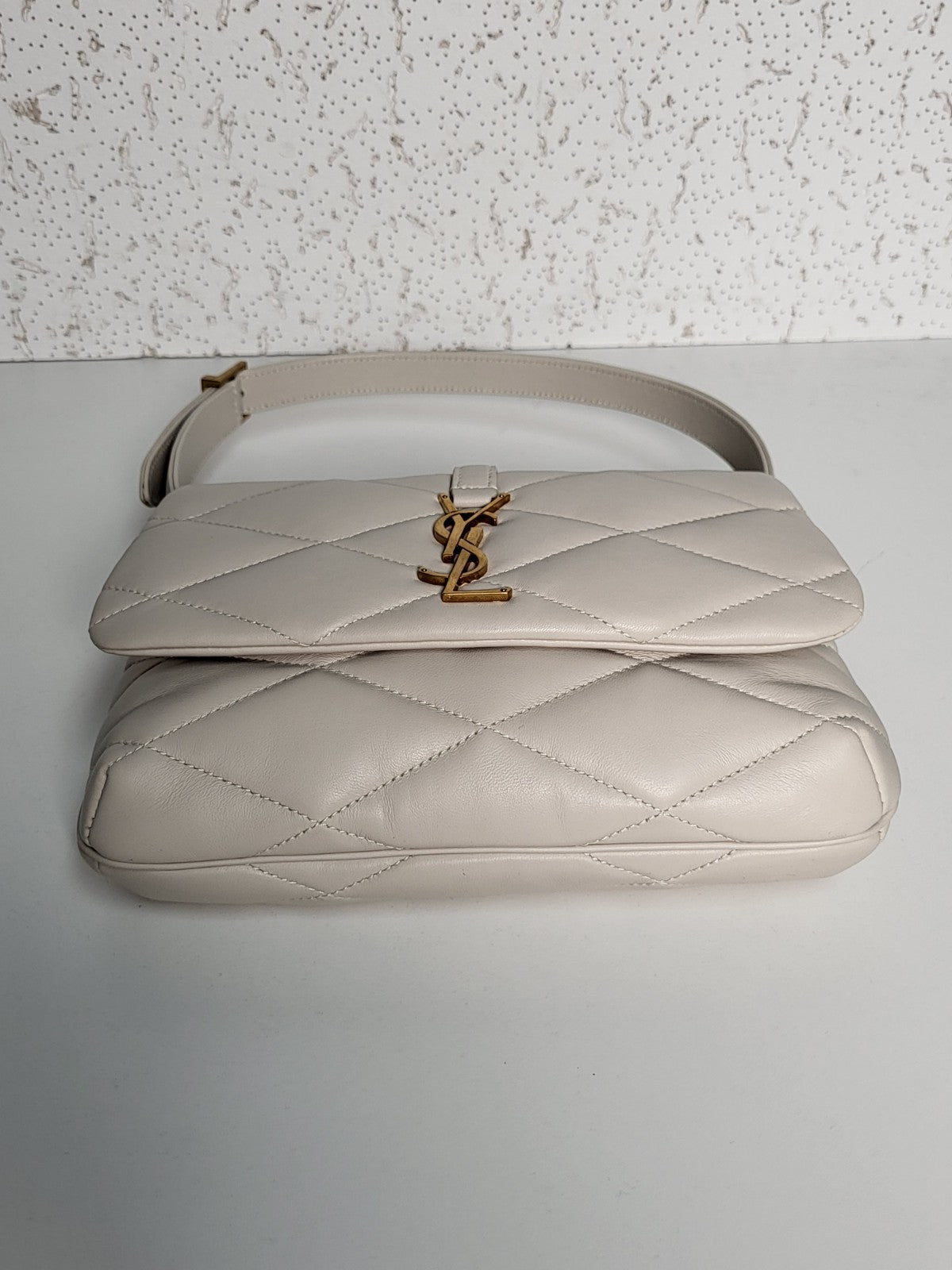 Saint Laurent Lambskin Quilted Le 57 Diamond Shoulder Bag Crema