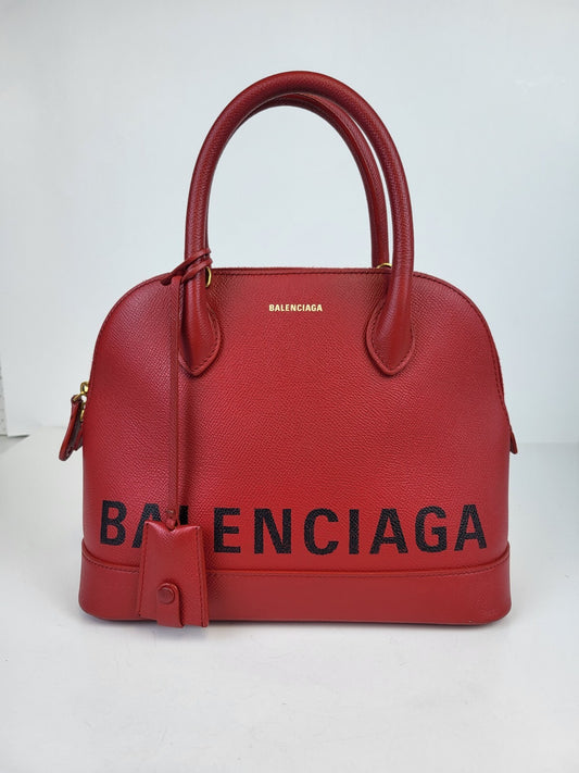 BALENCIAGA Ville Bag Red Grained Leather  Top Handles Bag