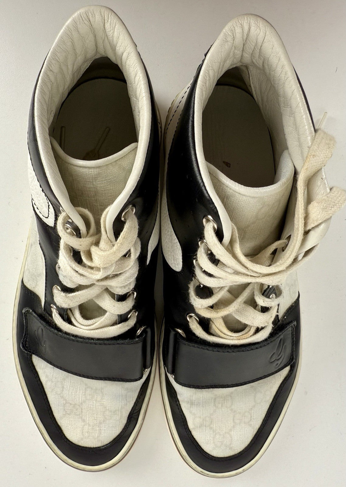 Gucci Black/White Leather GG Lace Up Low Top  Gymnastikskor Sneakers Size 9