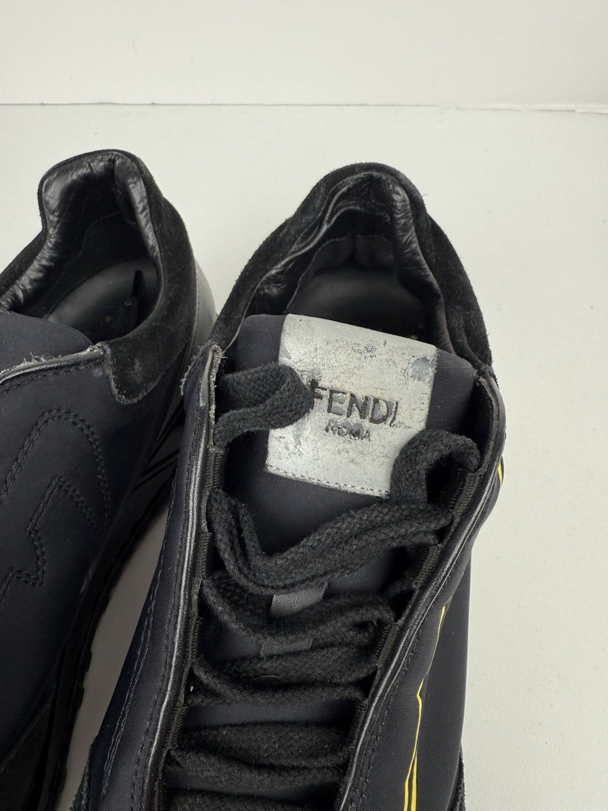 Fendi Leather Graphic Print Sneakers Black Size 9