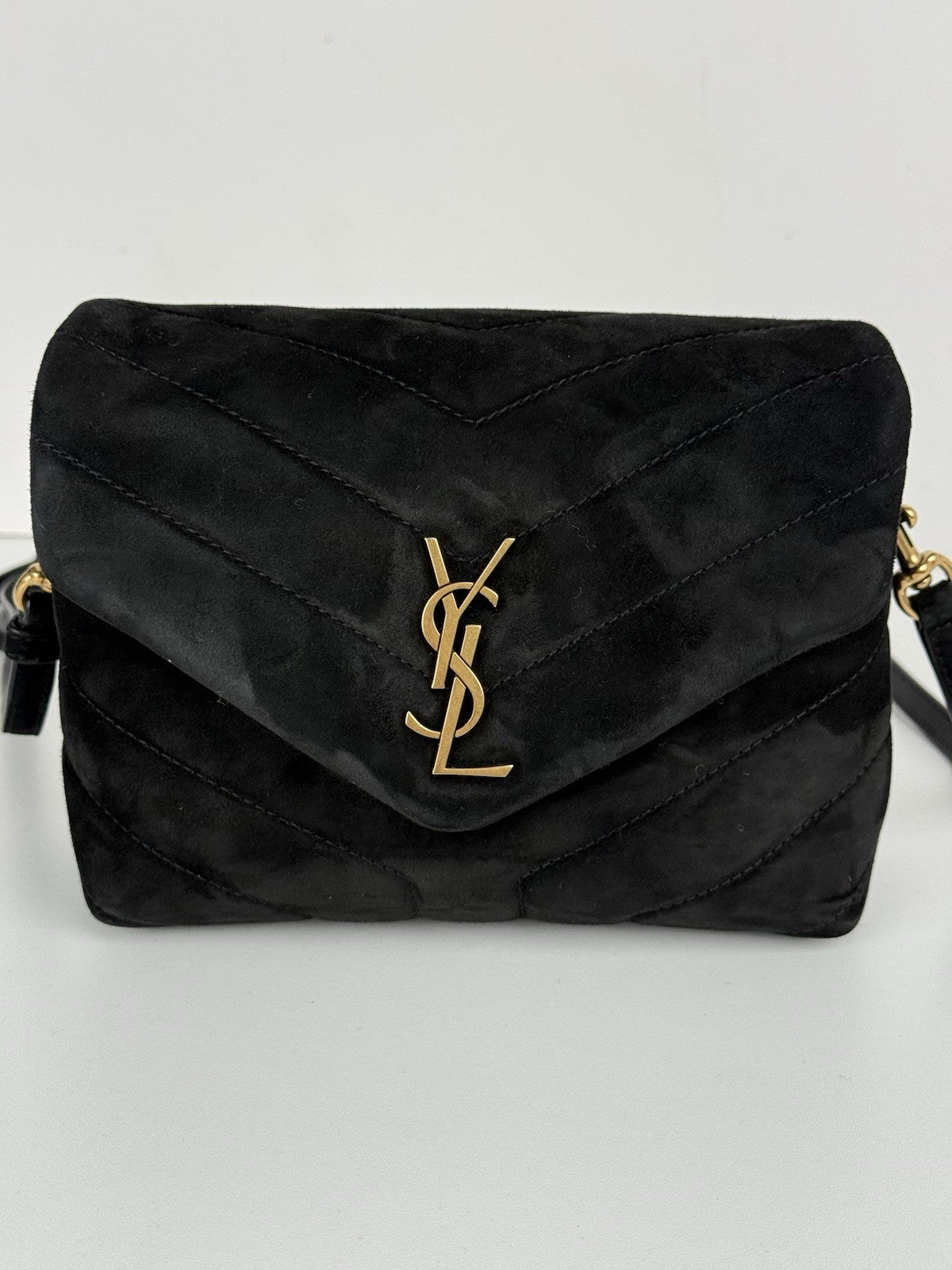 Saint Laurent Toy LouLou Shoulder Bag Matelasse Chevron Black Suede Bag