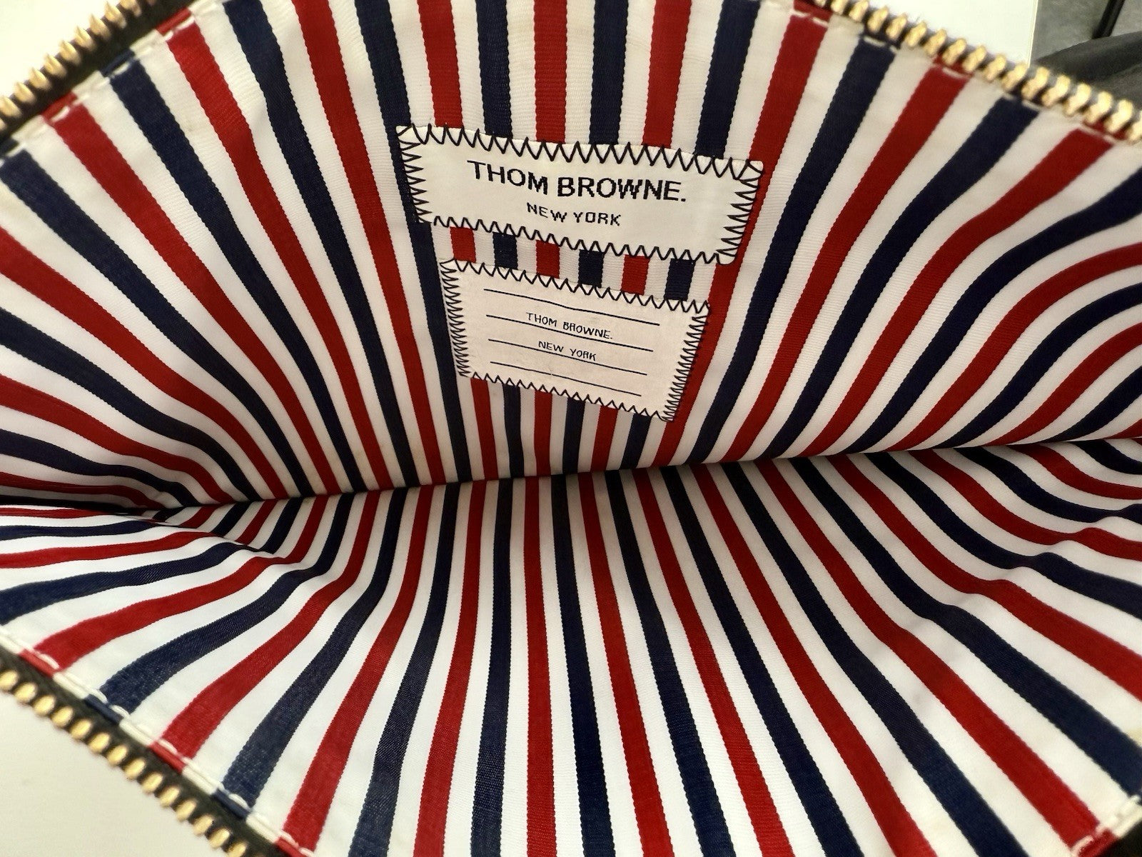 Thom Browne Logo Printed Zipped Clutch Black Caviar Leather Bag