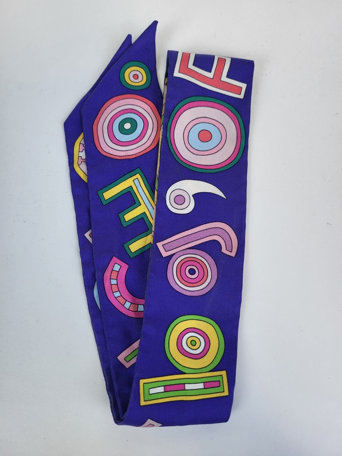 HERMES Twilly Scarf "Belles du Mexique" Silk Blue W/ Box