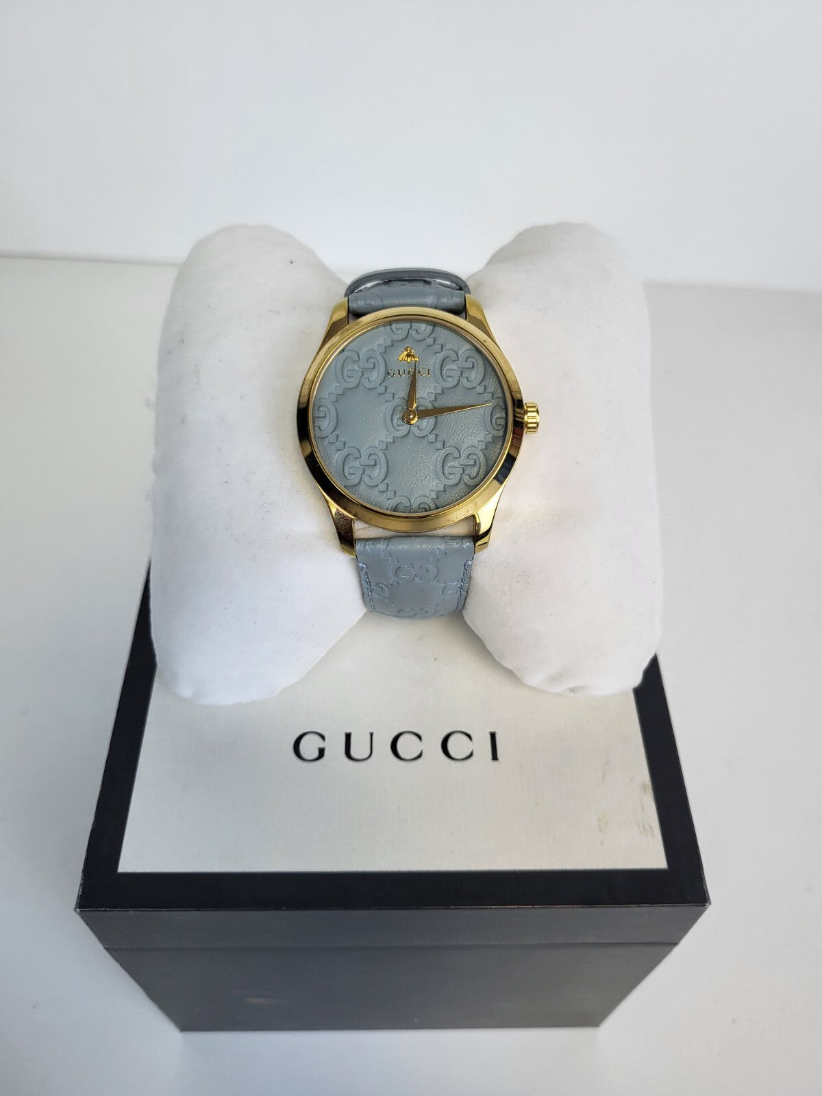 Gucci G-timeless Quartz Pastel Blue Leather Dial Ladies Watch