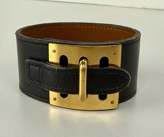 HERMES Intense Leather Bracelet Black Gold Hardware