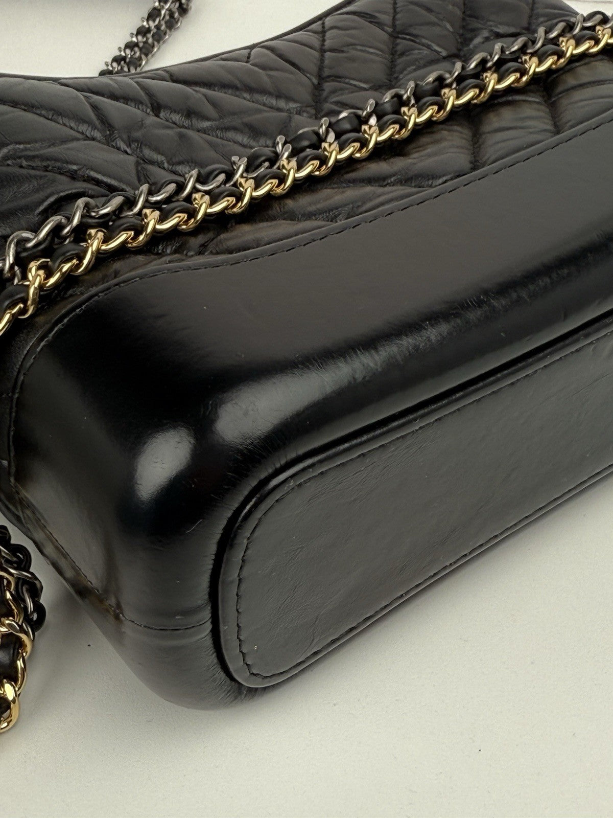 Chanel Gabrielle Aged Calfskin Quilted Small Hobo Black Shoulder Bag