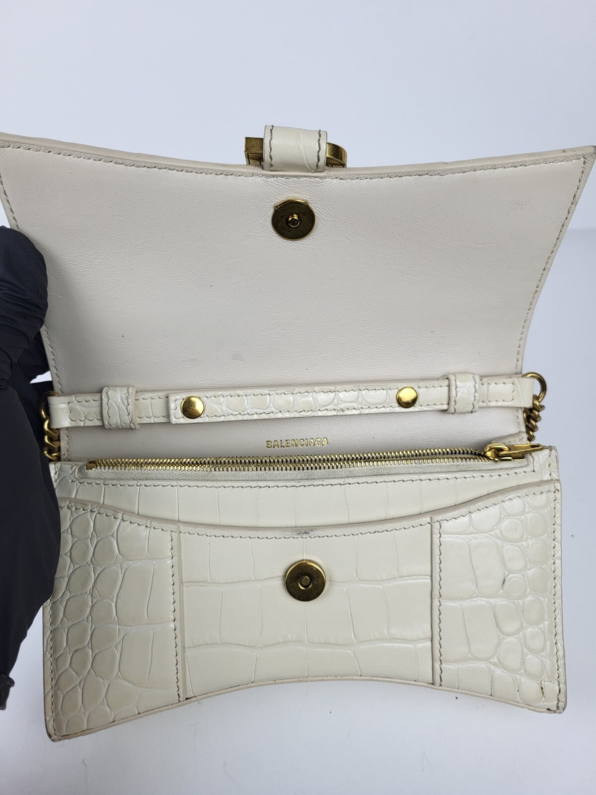 BALENCIAGA Wallet On Chain Crocodile Embossed Leather Hourglass