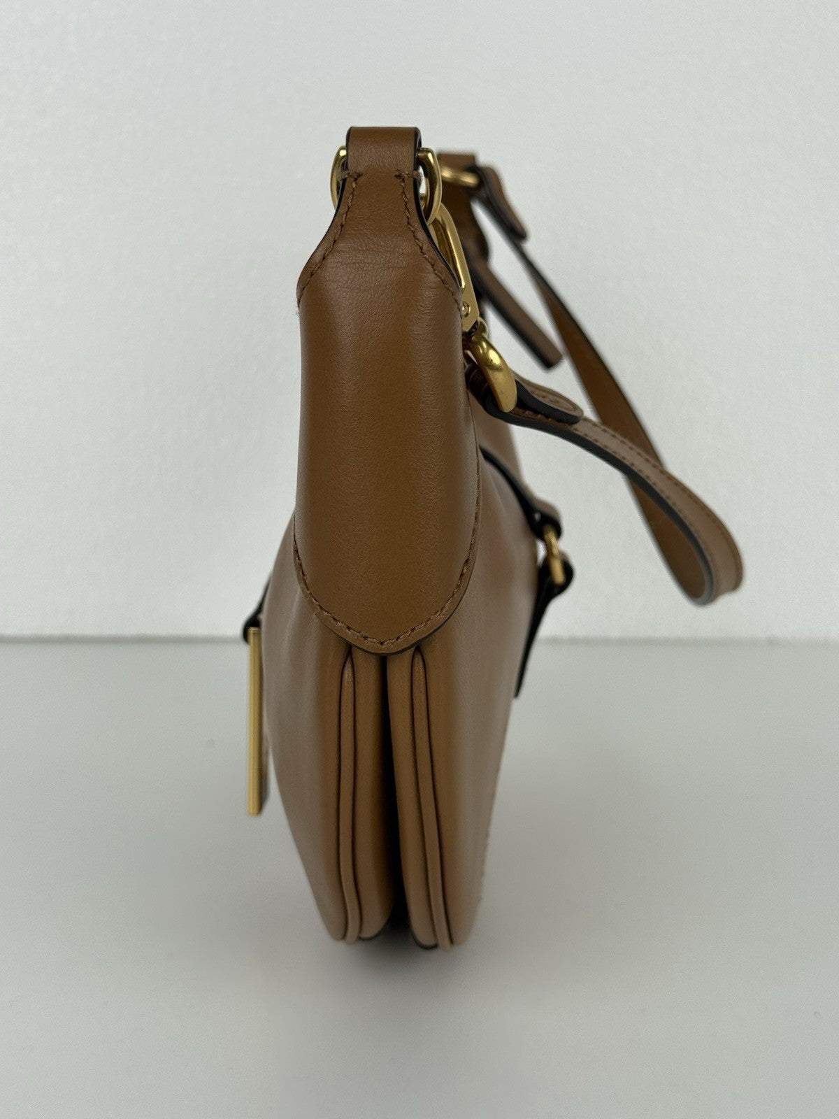 POLO RALPH LAUREN Shoulder Bag Half Moon Shaped Leather Brown