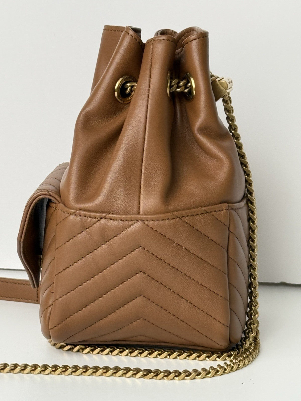 Saint Laurent Joe Nano Quilted Bucket Bag Brown
