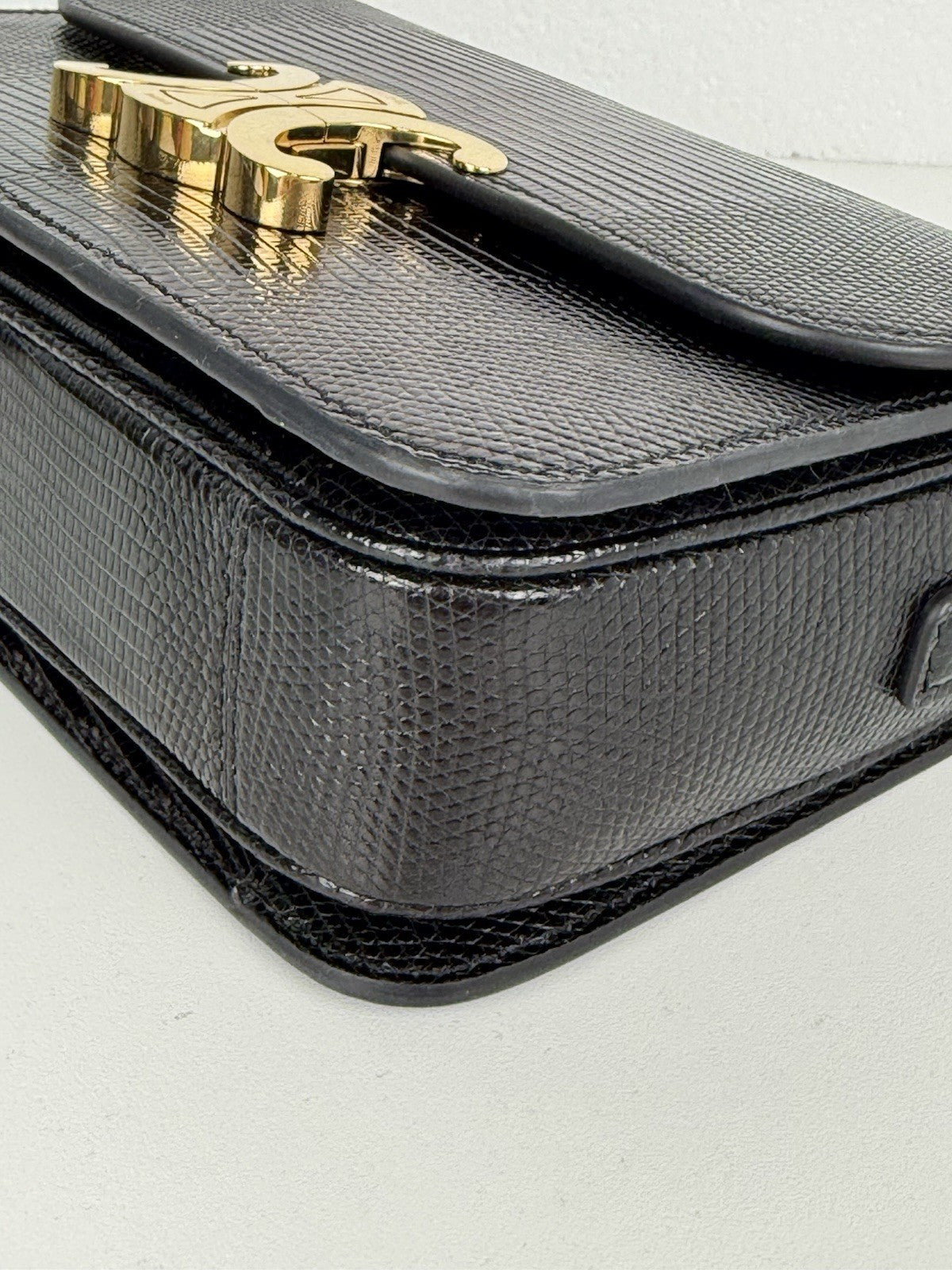 CELINE Teen Triomphe Lizard Black Women's Shoulder Bag