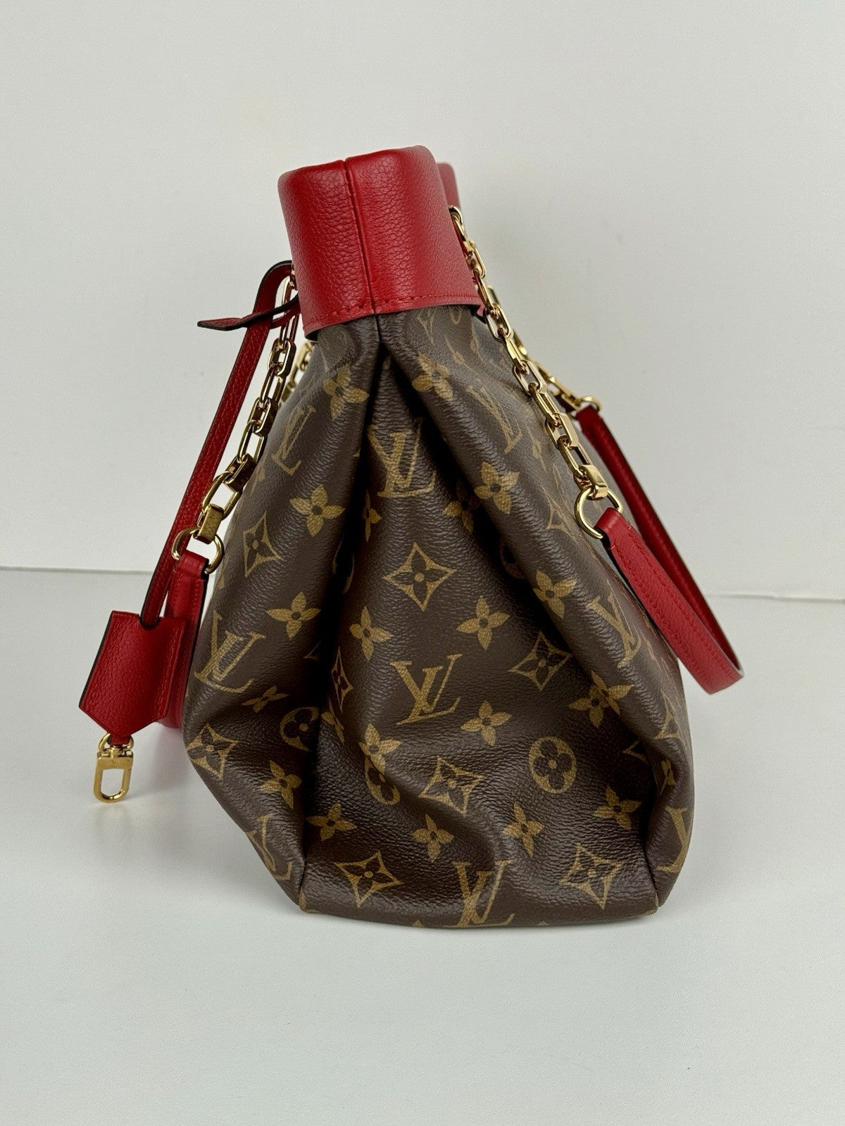 Louis Vuitton Bag Pallas Shopper Monogram Tote Brown/Red Canvas Leather