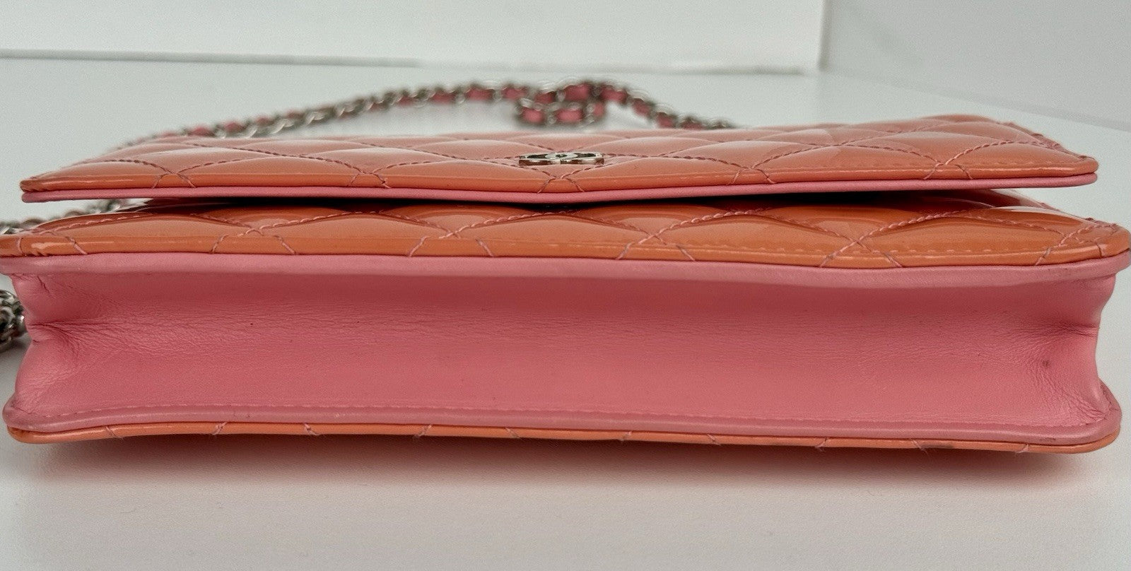 Chanel Wallet On Chain Quilted Patent Coral Pink Leather Crossbody Bag