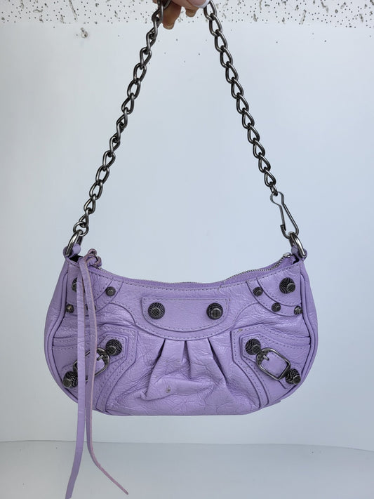 Balenciaga Le Cagole Mini Lilac Leather Chain Crossbody Bag