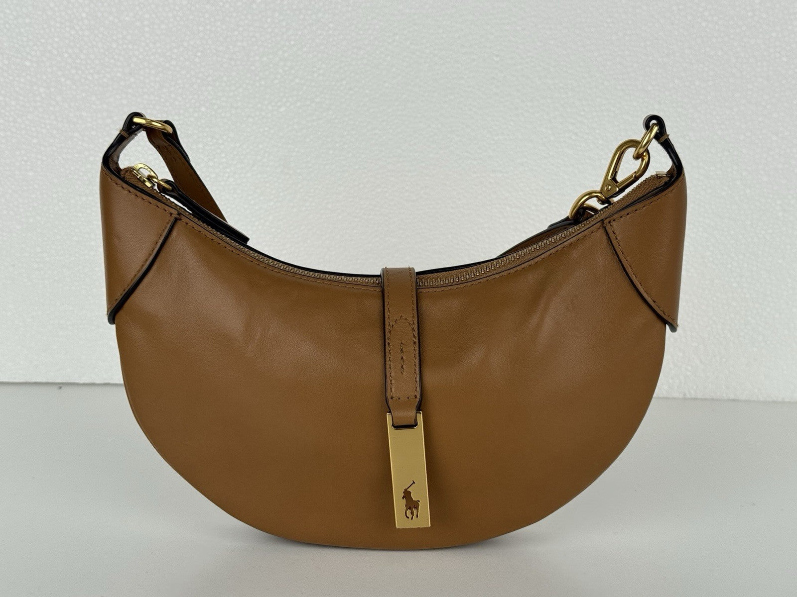 POLO RALPH LAUREN Shoulder Bag Half Moon Shaped Leather Brown