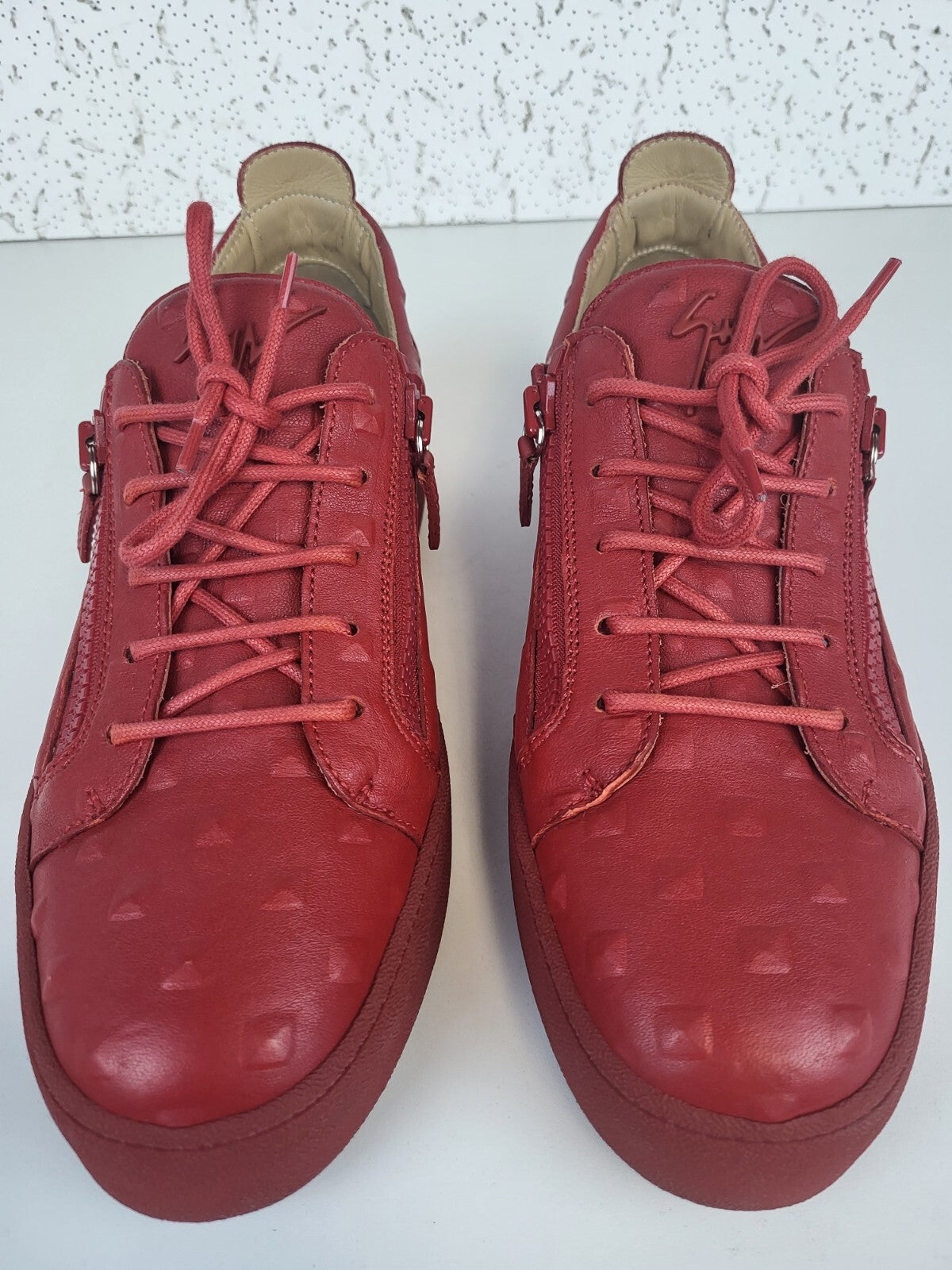 Zanotti Mens Low Top Red Leather Sneakers Size 45