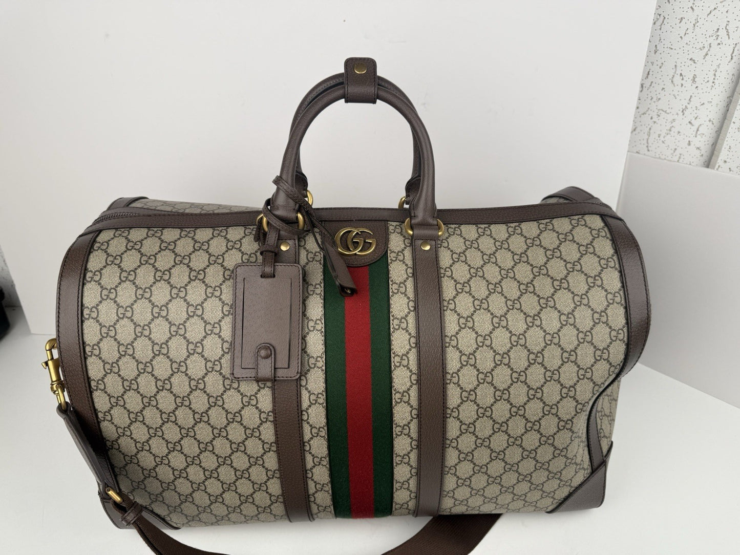 Gucci Supreme Monogram Canvas Large Duffel Bag Beige