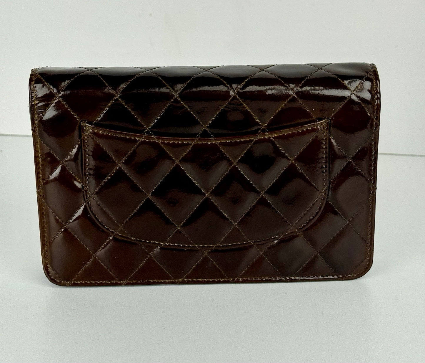 Chanel Patent Quilted Wallet On Chain WOC Burgundy