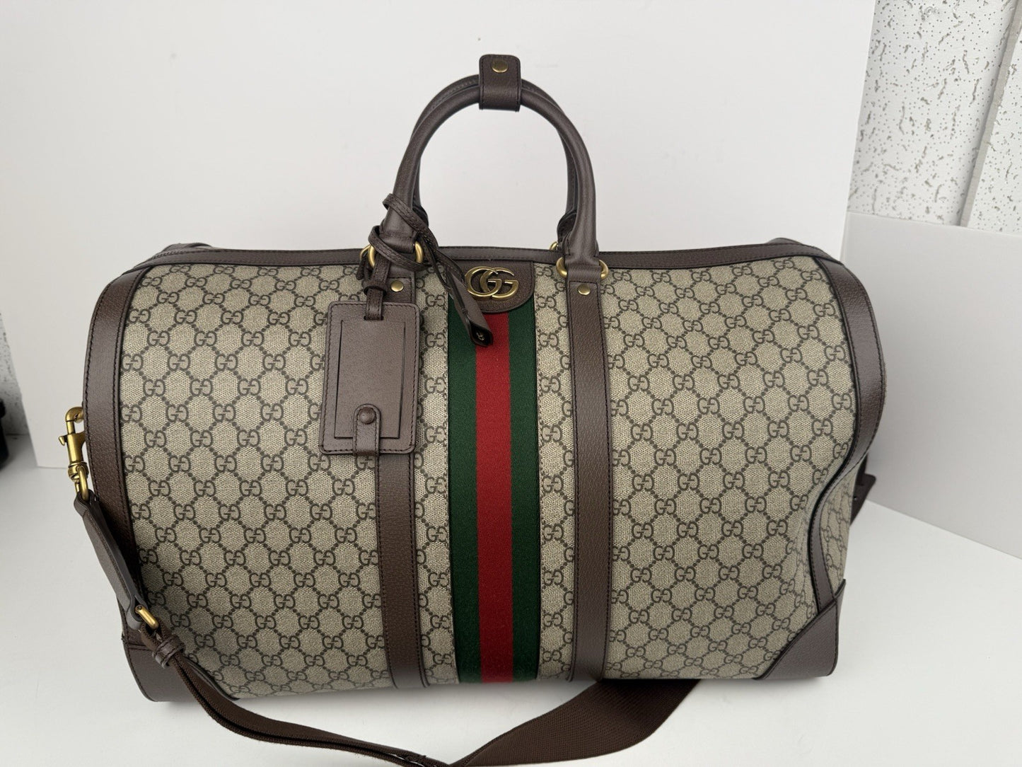Gucci Supreme Monogram Canvas Large Duffel Bag Beige