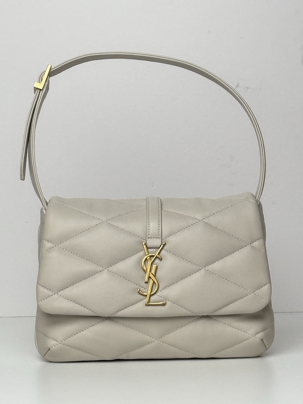 Saint Laurent Lambskin Quilted Le 57 Diamond Shoulder Bag Crema