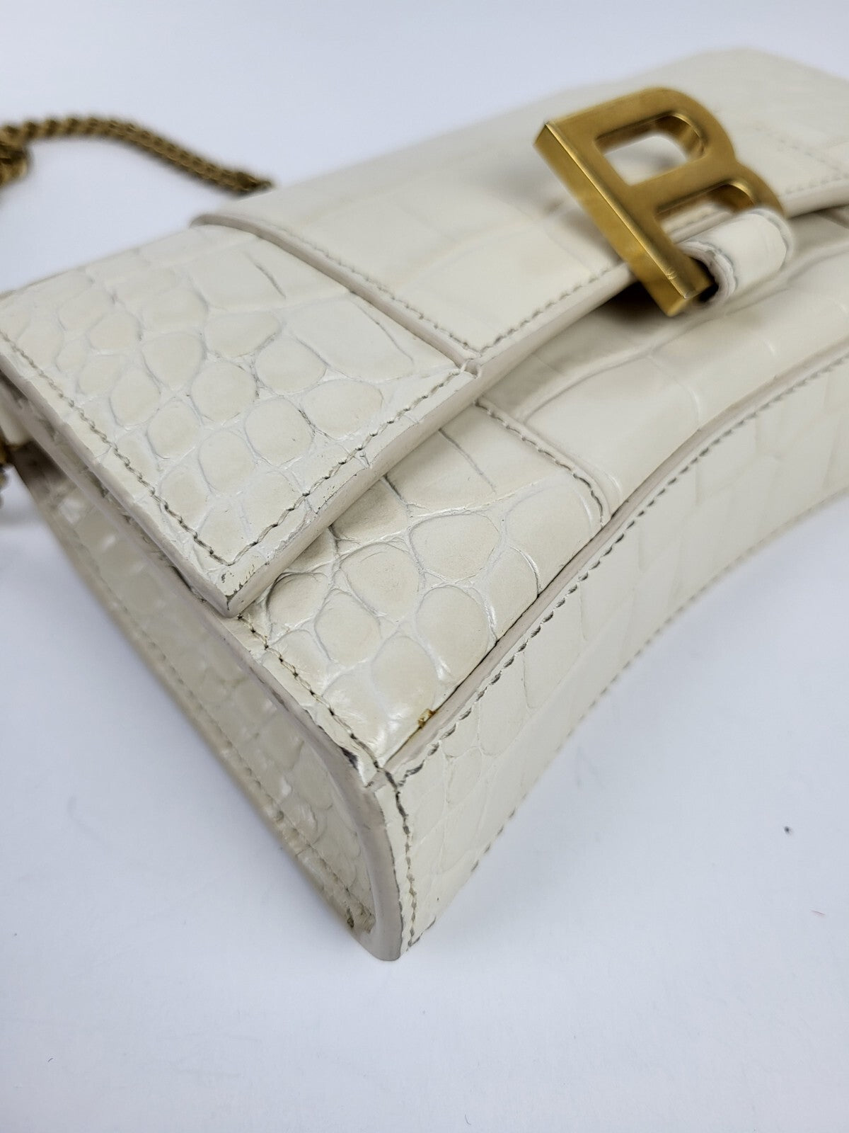 BALENCIAGA Wallet On Chain Crocodile Embossed Leather Hourglass