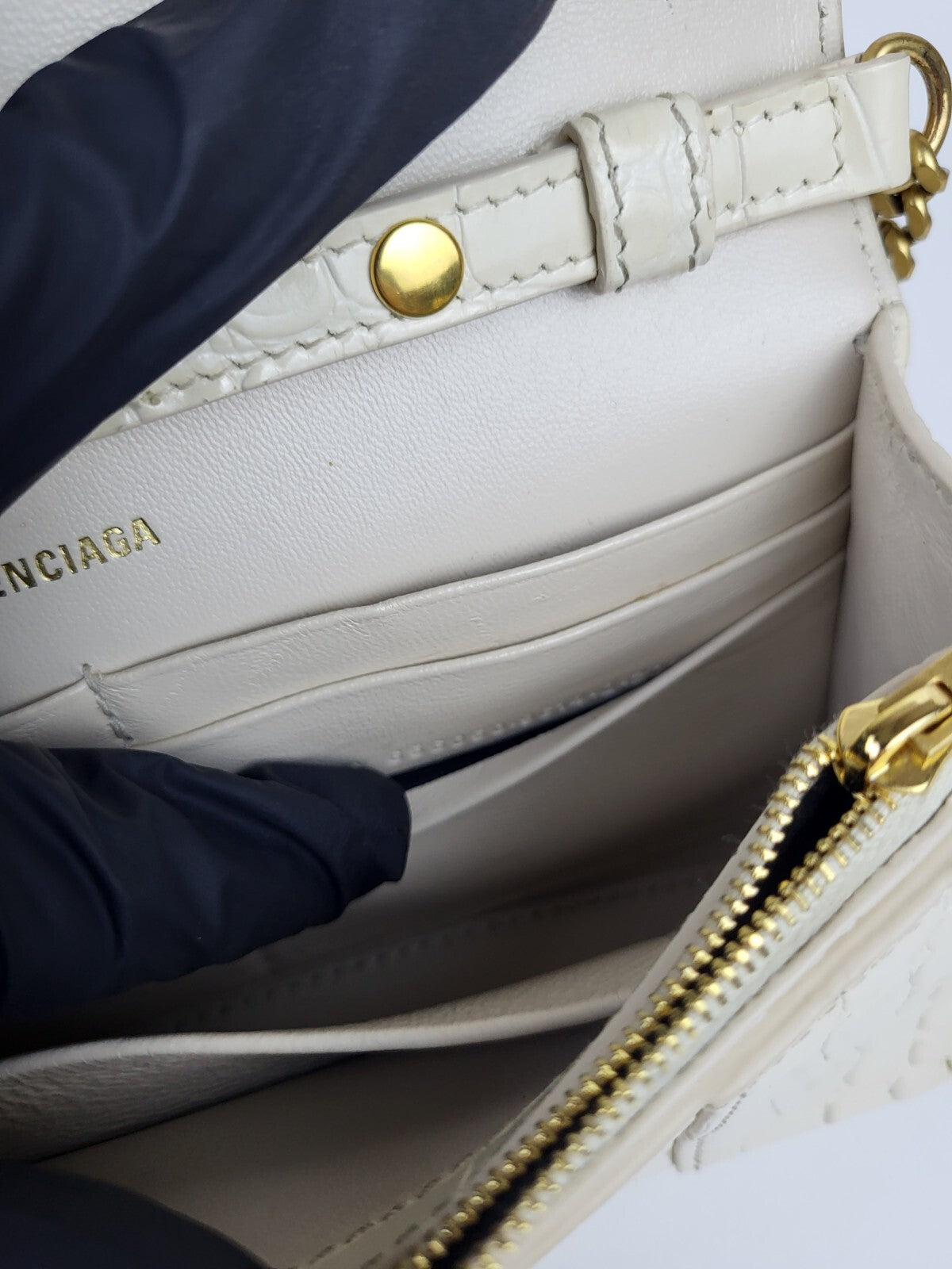 BALENCIAGA Wallet On Chain Crocodile Embossed Leather Hourglass