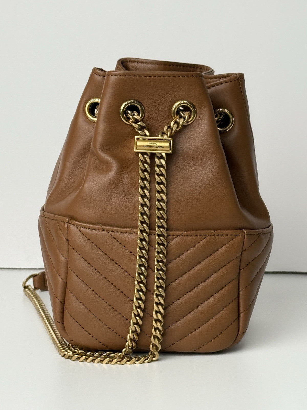 Saint Laurent Joe Nano Quilted Bucket Bag Brown