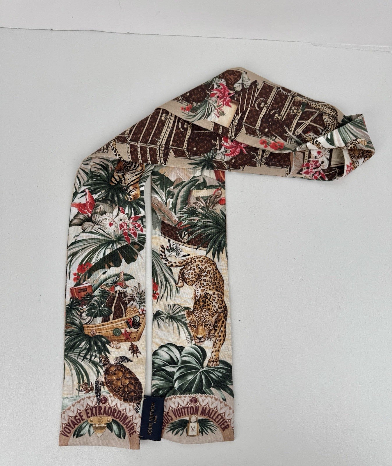 Louis Vuitton Silk Voyage Extraordinaire Bandeau Scarf Beige