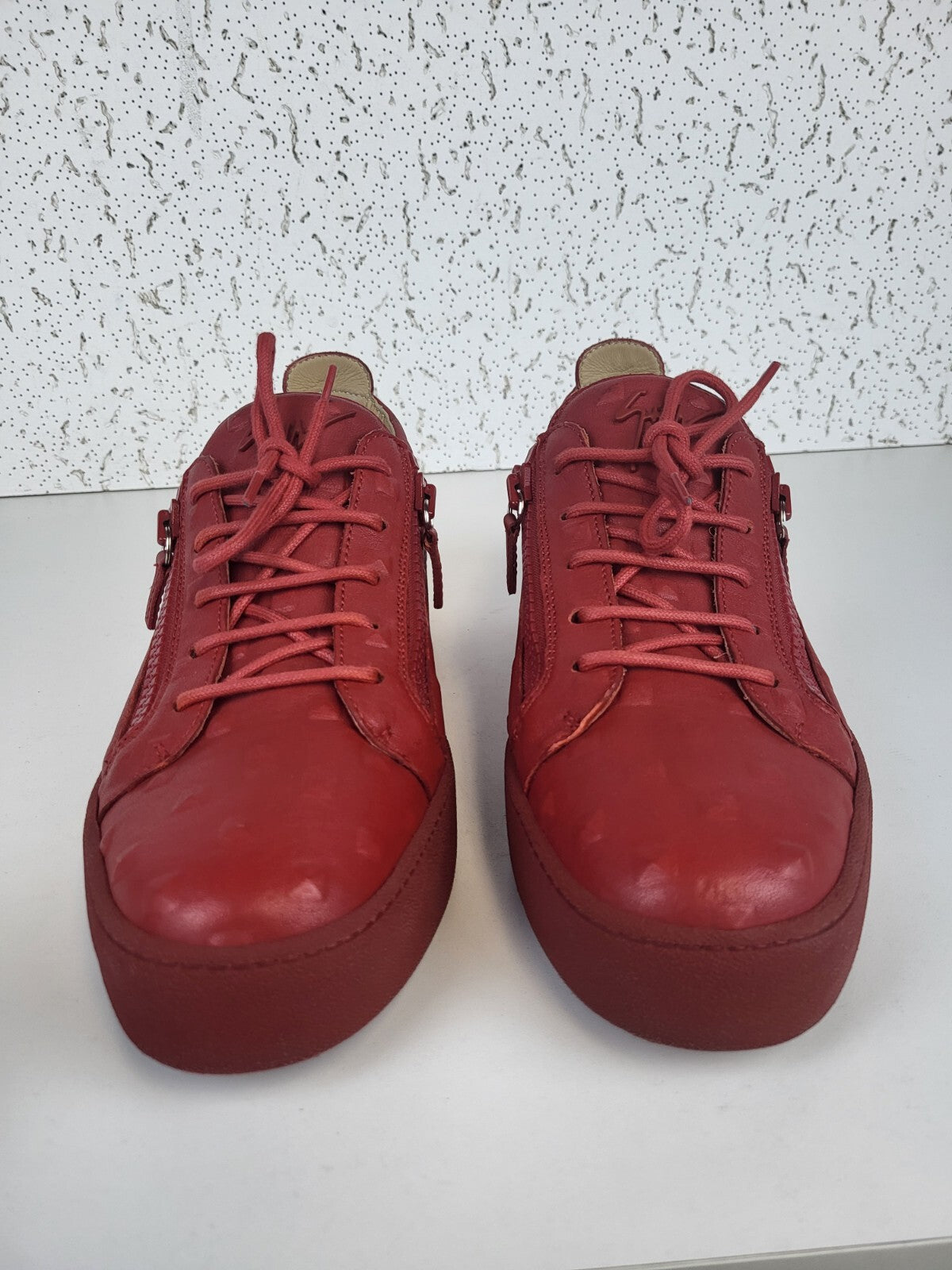 Zanotti Mens Low Top Red Leather Sneakers Size 45
