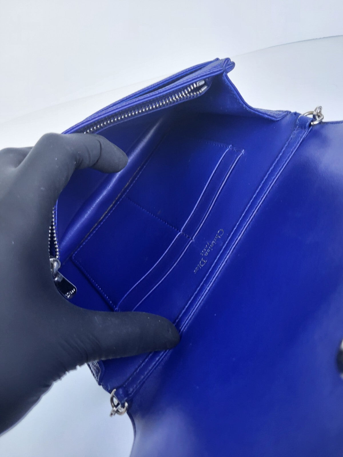 Christian Dior Diorama Wallet on Chain Blue Leather