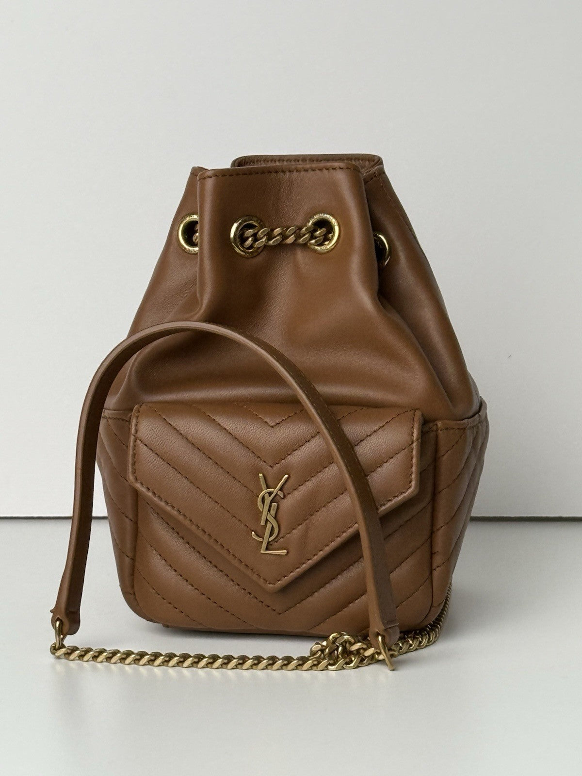 Saint Laurent Joe Nano Quilted Bucket Bag Brown