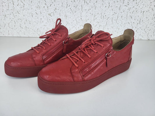 Zanotti Mens Low Top Red Leather Sneakers Size 45