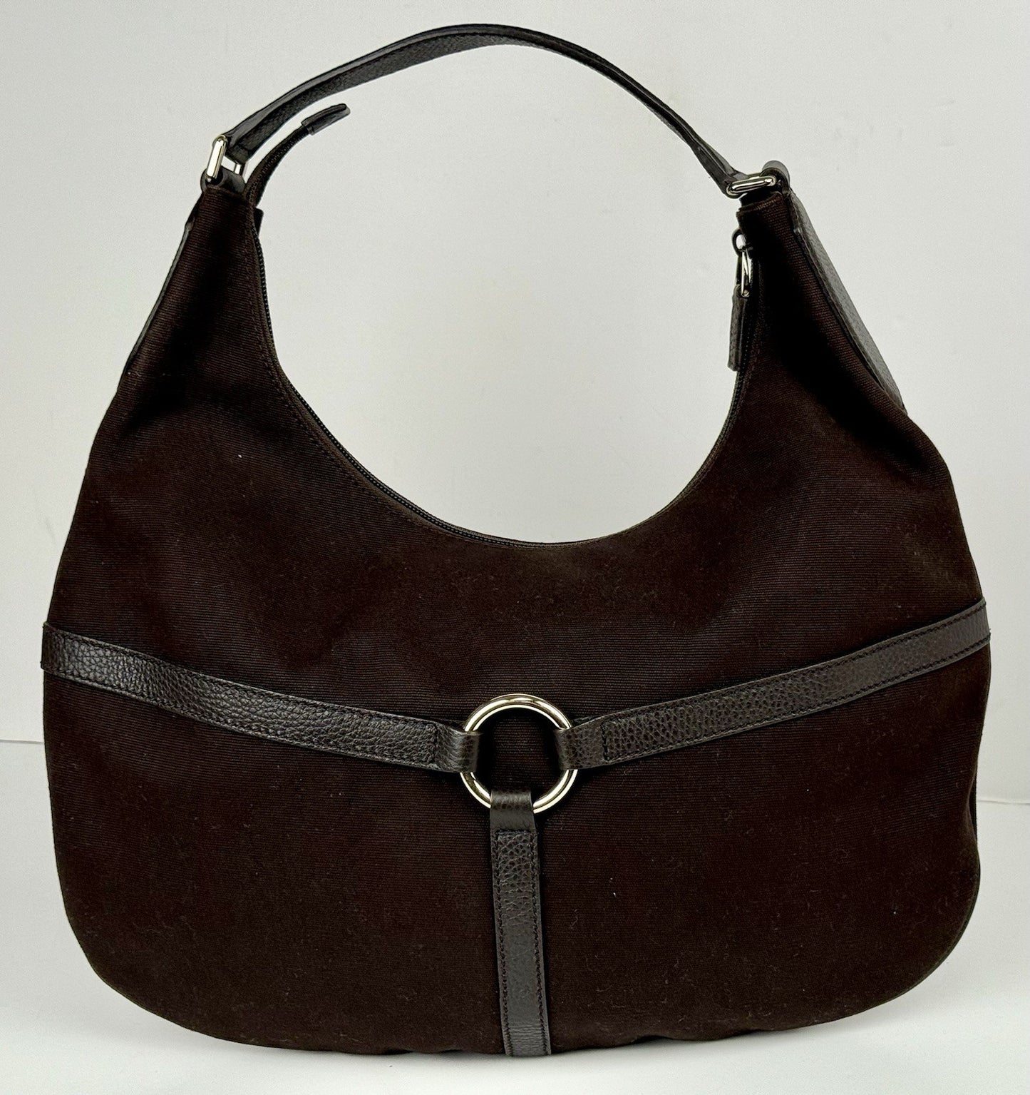 Gucci GG Dark Brown Canvas Medium Hobo Shoulder Bag