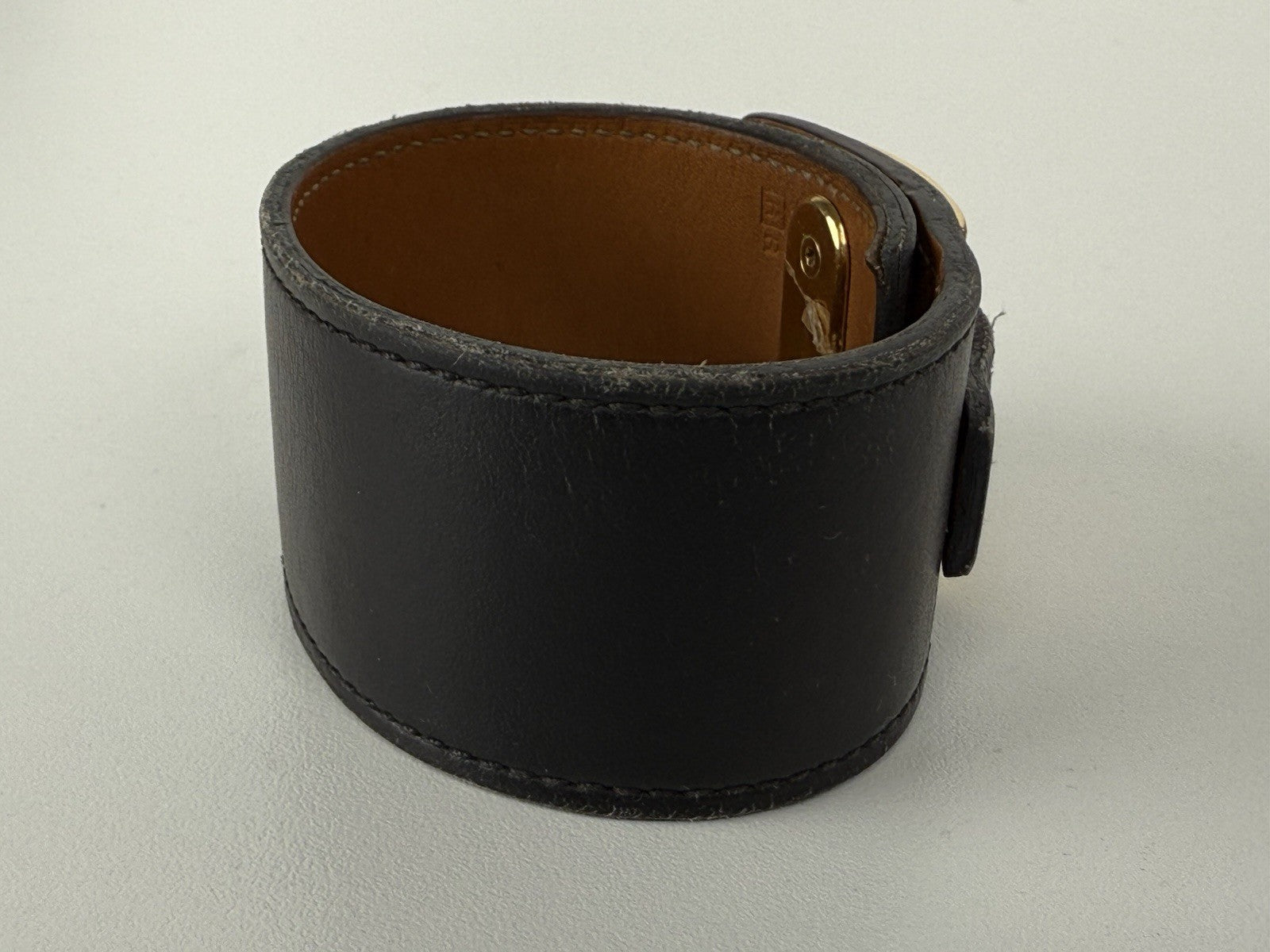 HERMES Intense Leather Bracelet Black Gold Hardware