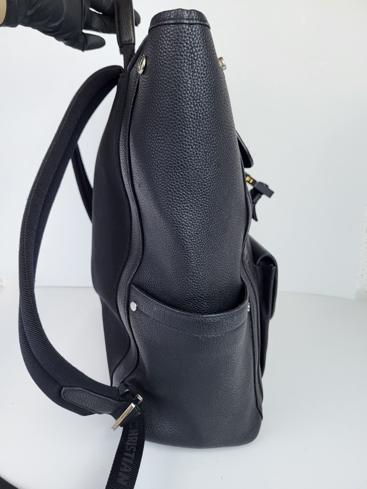 Dior Men's Backpack Saddle Bag Grained Black Leather