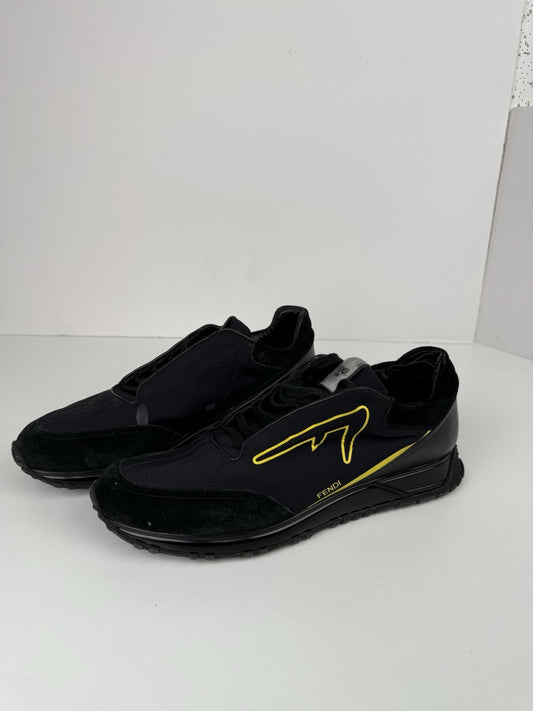 Fendi Leather Graphic Print Sneakers Black Size 9