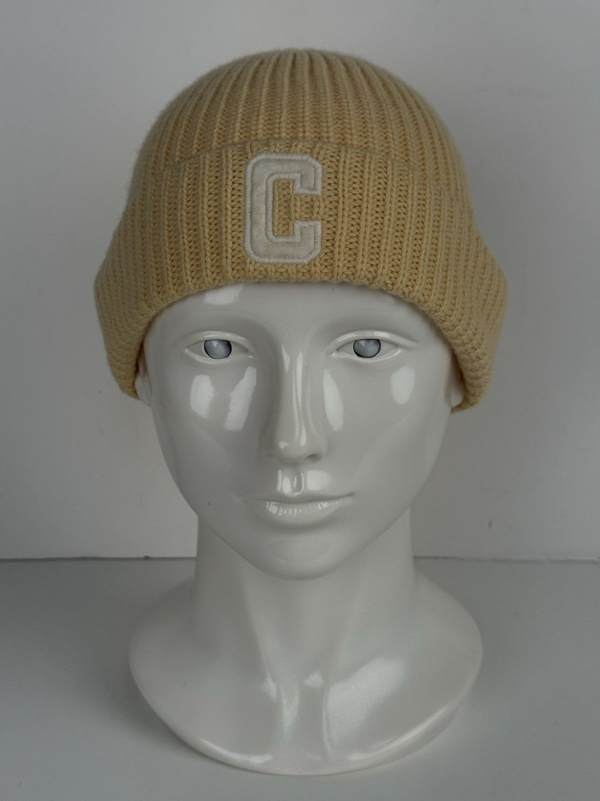 CELINE Ribbed Logo Knit Hat Knit Cap Wool Yellow Women Men Unisex TGIS
