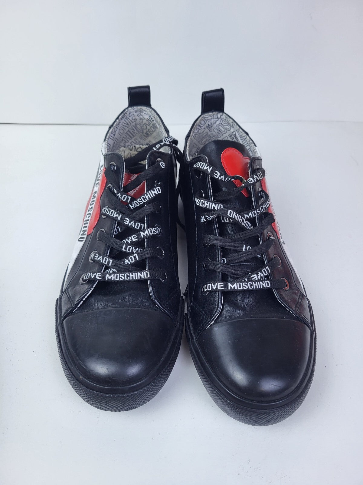 Moschino Heart Sneakers Black Leather Size 39 For Women