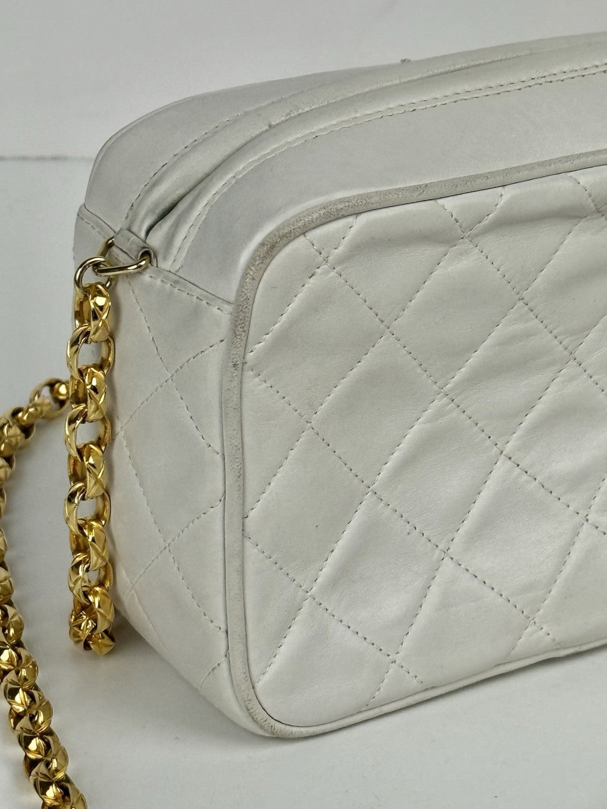 Chanel Lambskin Quilted Tassel Camera Case White Bag