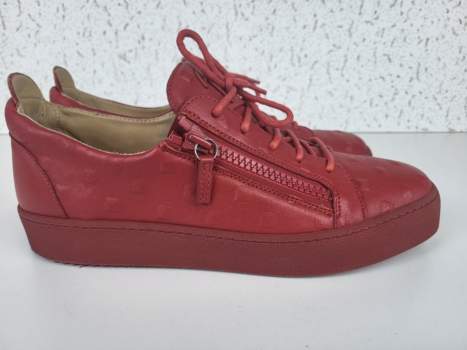 Zanotti Mens Low Top Red Leather Sneakers Size 45