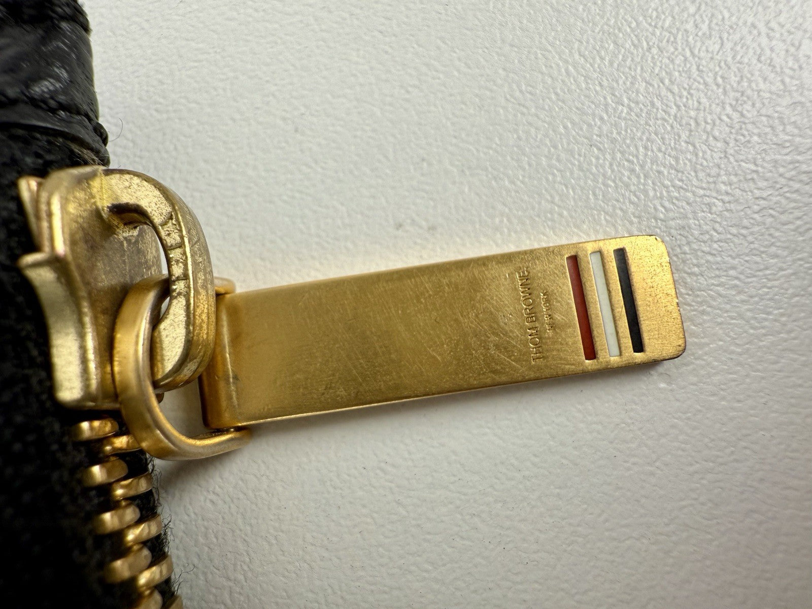 Thom Browne Logo Printed Zipped Clutch Black Caviar Leather Bag