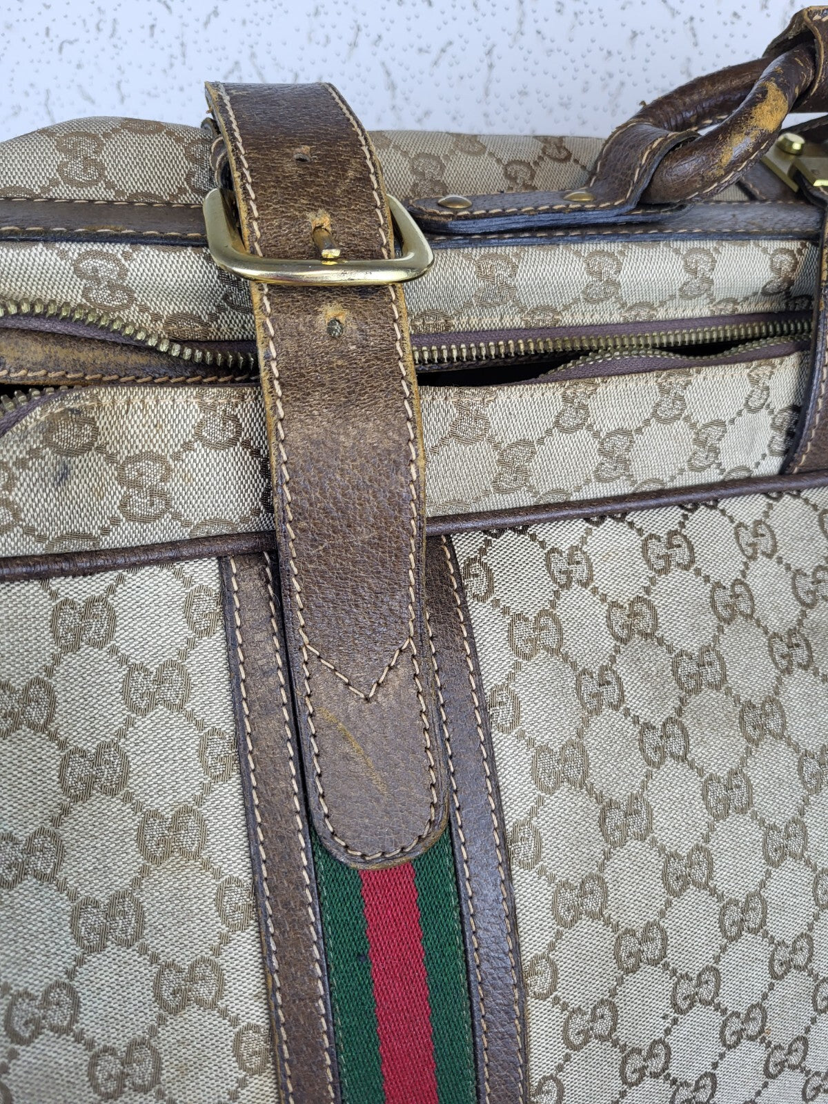 Gucci Vintage Travel Bag Suitcase Monogram Brown Canvas