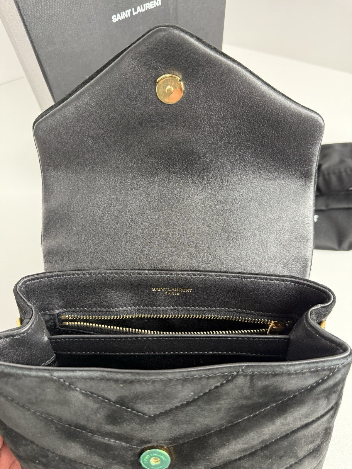 Saint Laurent Toy LouLou Shoulder Bag Matelasse Chevron Black Suede  Bag