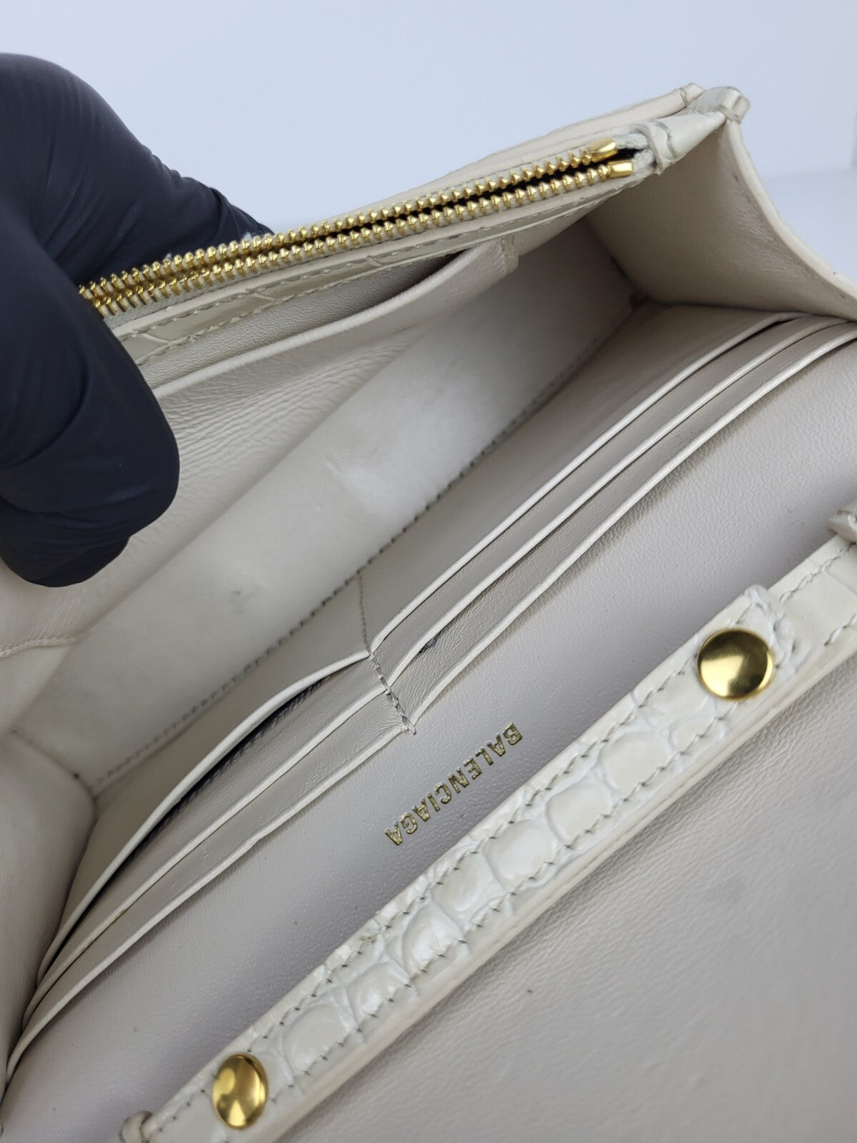 BALENCIAGA Wallet On Chain Crocodile Embossed Leather Hourglass