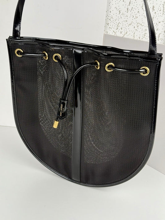 Saint Laurent Mesh Shoulder Bag Patent Black Leather