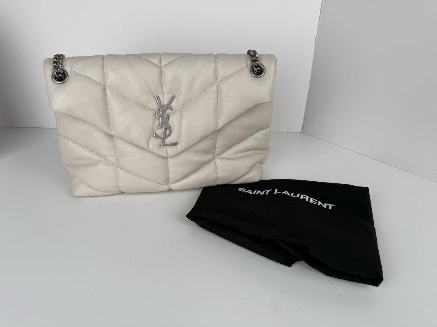 Saint Laurent LouLou Puffer Medium Shoulder Bag in White