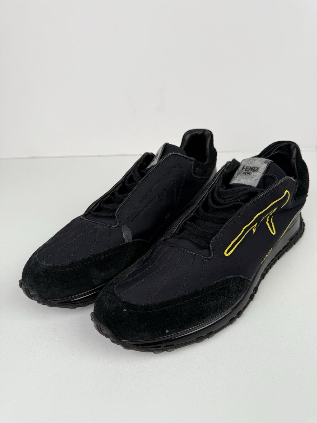 Fendi Leather Graphic Print Sneakers Black Size 9