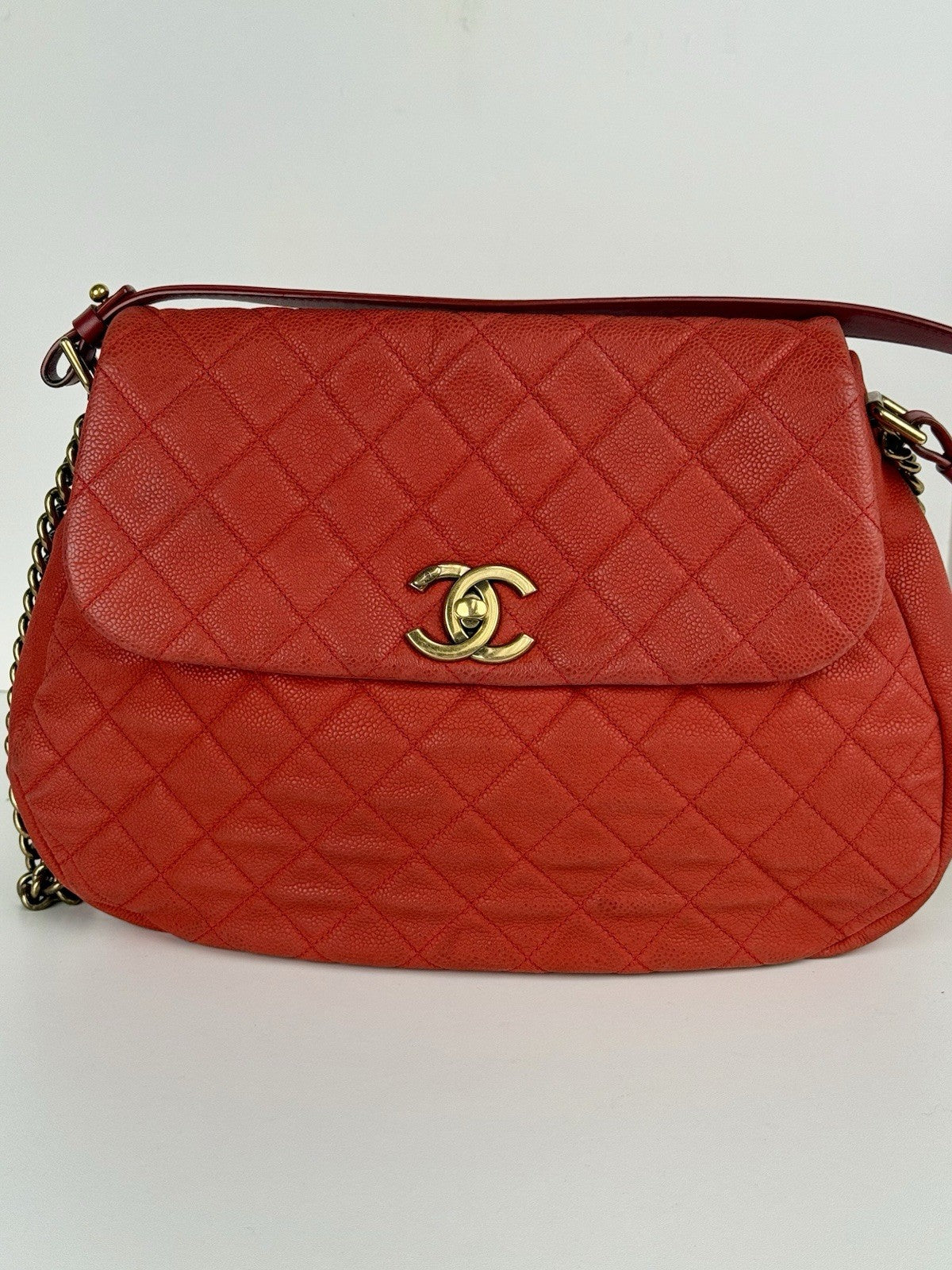 Chanel Caviar Leather Shoulder Bag Country Chic Red Leather